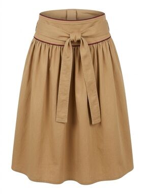 J. Crew Tan A-Line Tie-Waist Skirt with Trim Detail